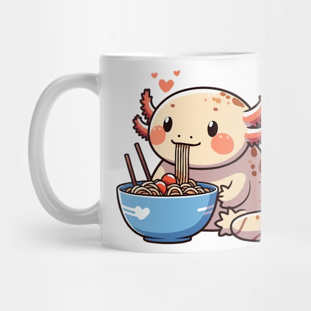 chubby axolotl eating ramen noodles by fikriamrullah